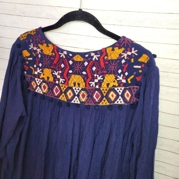 ALYA Open Front Peasant Floral Embroidered w Tassel Closure in Navy, sz Medium - Picture 11 of 13